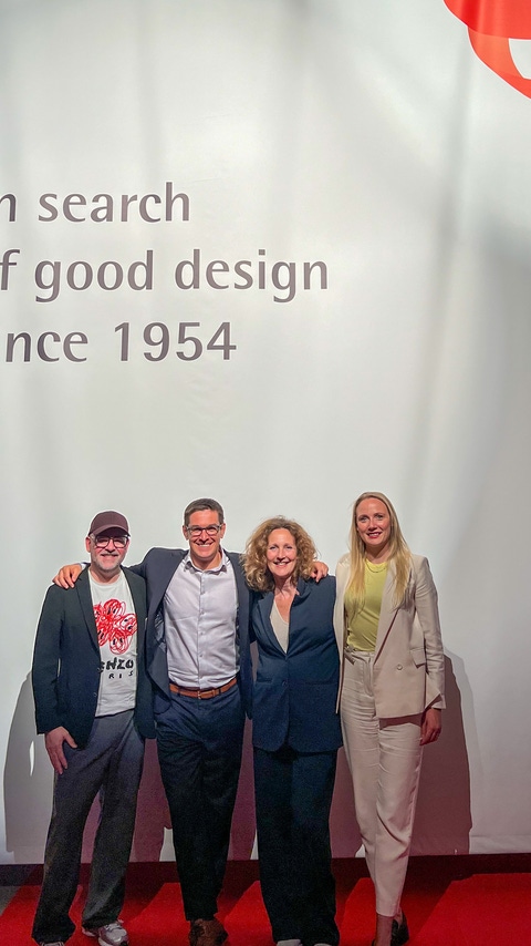 Happy team at the Designers’ Night at the Red Dot Design Museum (from left): Mark Gutjahr (Global Head of Automotive Color Design at BASF), Ryan Pearson (Co-Founder and CEO Cypris Materials), Astrid van der Auwera (Senior Designer at BASF Coatings) and Elisabeth Witte (Team Lead Global Marketing Communication - Automotive OEM Coatings at BASF).